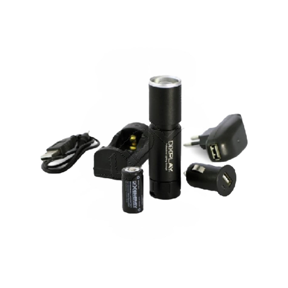 DIXPLAY LED TORCH+CARCHARGER+220V CHARGER+CR123R